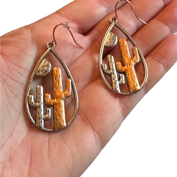 Cactus Teardrop Earrings with Mixed Metal - Picture 5 of 5